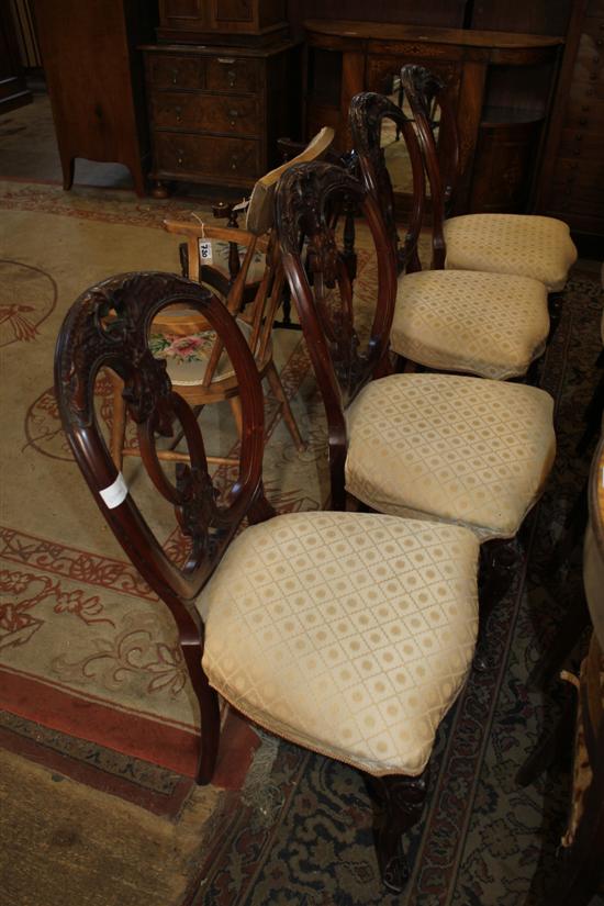 4 mahogany carved balloon back dining chairs